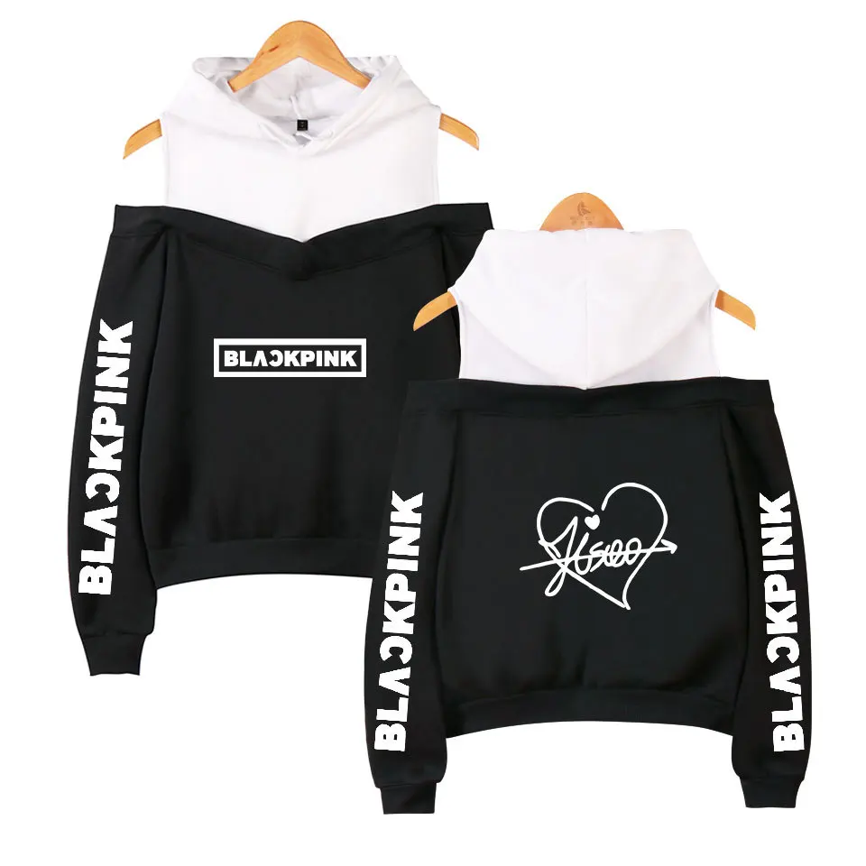 

New Fashion Kpop Blackpink Pullover Women Off Shoulder Printing Korean Hooded Hoodie Sweatshirt Harajuku Hoodies Dropship