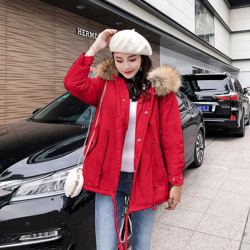 

2019 Winter New Style Korean-style Loose-Fit BF Cotton-padded Clothes Women's Thick Large Fur Collar Slimming Cotton-padded Jack