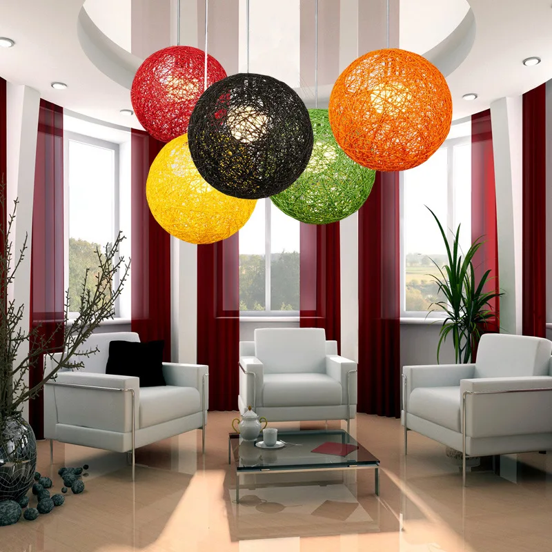 

Rattan Pastoral Style Ma Ball round Ball Chandelier Personalized & Creative Color Chandelier Restaurant Bar Coffee Shop Lamps