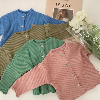 

Boys Girls Knitted Cardigan Coat Autumn Cotton Kids Sweater Solid Baby Boy Long Sleeve Tops Children's Clothing Child Sweaters
