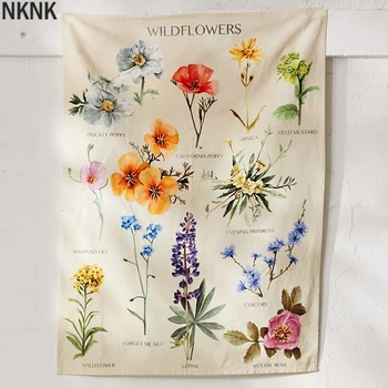 

Botanical Wildflower Tapestry Wall Hanging Flower Reference Chart Hippie Bohemian Tapestries Colorful Psychedelic Home Decor