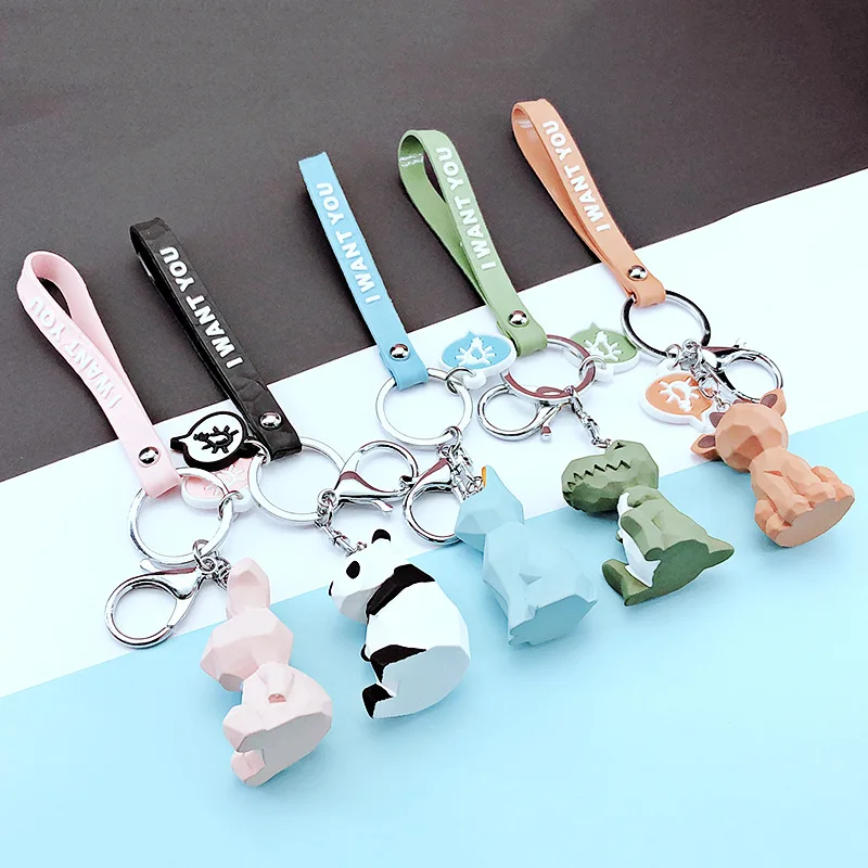 

TRENDPOOL Cute Dinosaur Figure Toy Keychain Fashion Cotton Stuffing Cartoon PU Creative Car Bag Phone Decorative Toy Key Ring