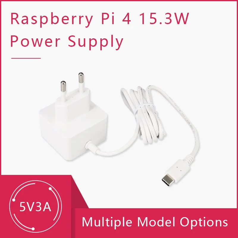 Power Adapter Raspberry Pi 4 15.3W USB-C Power Supply The Official And Recommended Type-C Adapter For Pi4B