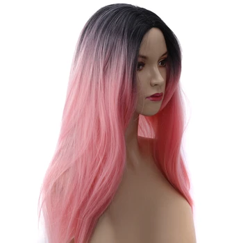 

Light Pink Long Synthetic Wig Matte Ombre blue Gray Middle Part For Black Women Cosplay