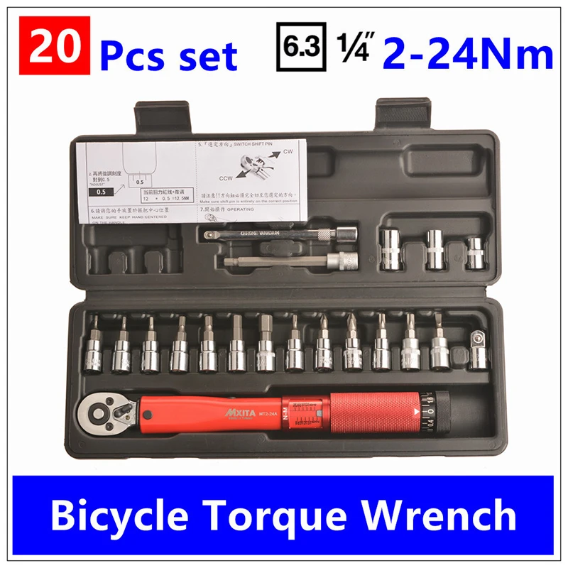 FGHGF 18/20/25 Pcs/set 1/4" 2-24Nm Torque Wrench Set Ratchet Mechanical Spanner Torsion Repair Tools Kit For Bicycle