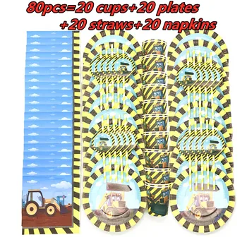 

Construction Vehicle Birthday Party Decoration Plates Cups Straws Baby Shower Party Engineering Vehicle Party Supplies Napkins