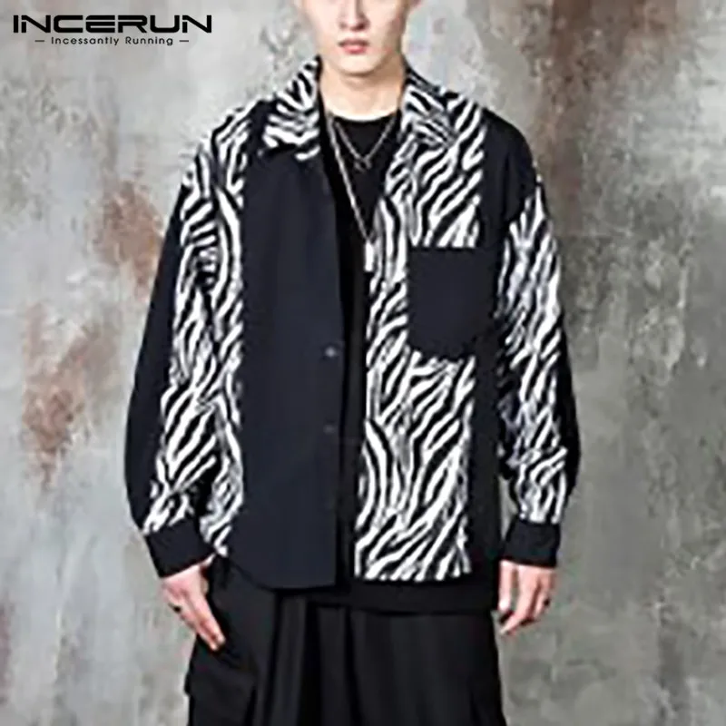 

Man Leopard Printed Camisa INCERUN Men Shirts Vintage Patchwork Chemise Leisure Pockets Blusas Buttons Korean Style Shirt 5XL 7
