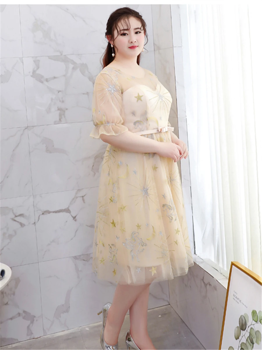 Платье для выпускного вечера, короткое, со звездами, с вышивкой, Vestidos De Gala T306, размера плюс платья цвета шампанского, женские вечерние, вечерние, с коротким рукавом, платье для выпускного вечера