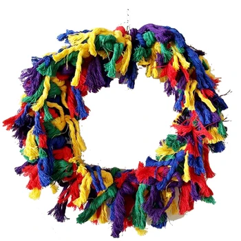 

Knot Bite Toy Swing Hanging Cotton Blends Stand Colorful Cage Decor Playing Funny Parrot Bird Rope Ring