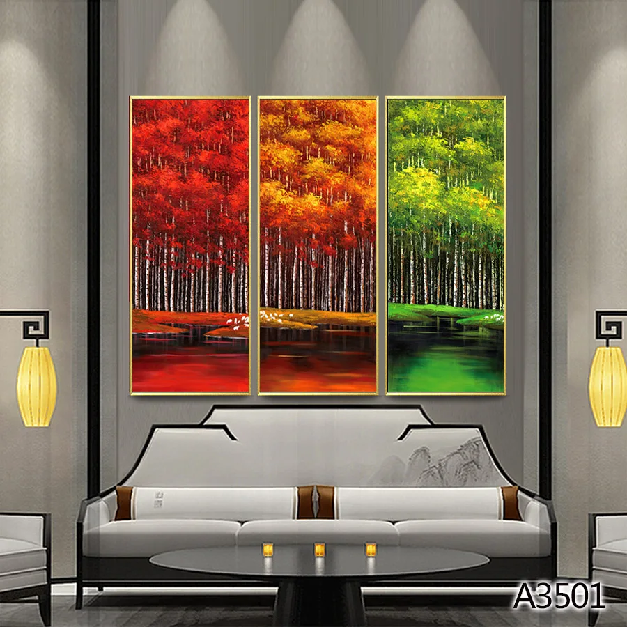 

Modern Abstract Oil Painting Print on Canvas 3pcs Tree Forest Landscape Canvas Art Printing Wall Art Picture for Home Decor