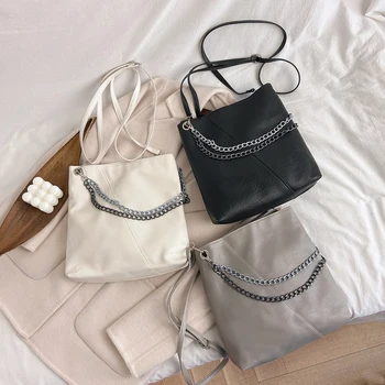 

Fashion Solid Messenger Handbag Women Simple PU Leather Chain Totes Shoulder Bag Popular Simple Female Daily Bag
