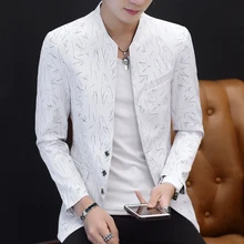 6XL китайский стиль Мужская Повседневная Туника блейзеры с воротом Молодежный красивый тренд тонкие блейзеры с принтом бизнес-платье, пиджак Повседневный