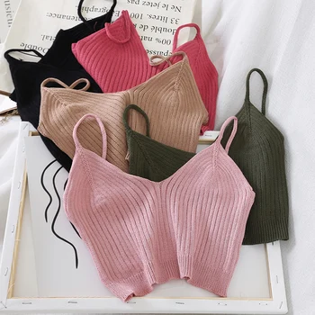 

holiday beach style knitted women camisoles v-neck solid short high waist sexy female elegant pulls outwear tops