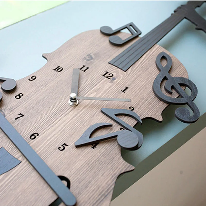 Симпатичные скрипки DIY настенные часы современный дизайн 3D Деревянный Декор часы с фоторамкой настенные домашние декоративные часы Подарки для музыкальный