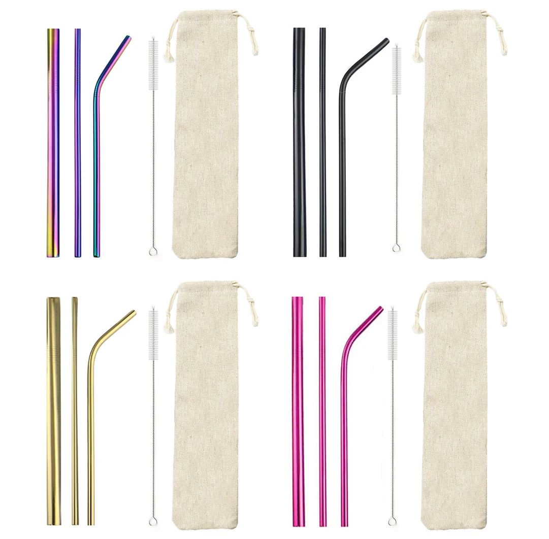 5pcs Drinking Straw High Quality Metal 304 Stainless Steel Colorful Reusable For Smoothies With Cleaner Brush | Дом и сад