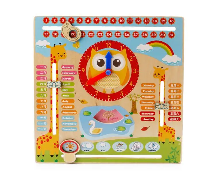 Montessori Weather calendar clock Wooden Toys Calendar Clock Time Cognition Preschool Educational Teaching Aids Toy For Children