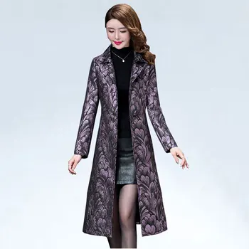 

Long sleeve printing trench coats 2020 spring coat women New Large size women trench coats middle aged clothing Long coats