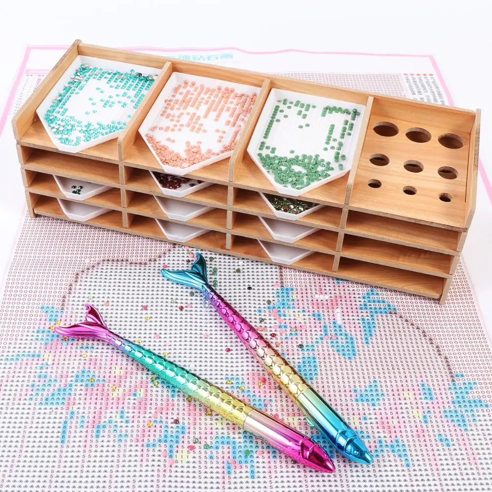 1Set Wood Diamond Painting Tray Organizer Multi-Boat Holder Beading Storage Tray Diamond Painting Drill Clay Kits DIY Craft