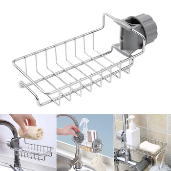 

C-New Kitchen Sink Faucet Storage Racks Stainless Steel Adjustable Rag Sponge Draining Rack Bathroom Soap Storage Holders Shelve