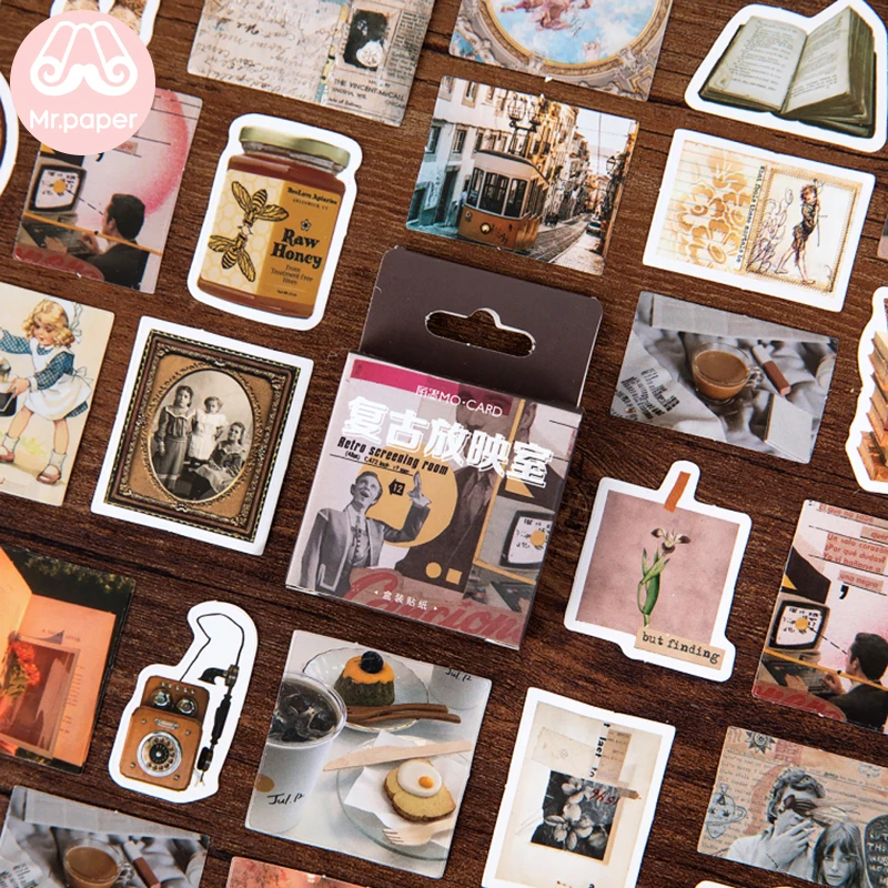

Mr paper 45 pcs Retro Sticker Kids Fun Paper Stickers Homemade Bookkeeping Decals Laptop / Decorative Scrapbooking / DIY Sticker