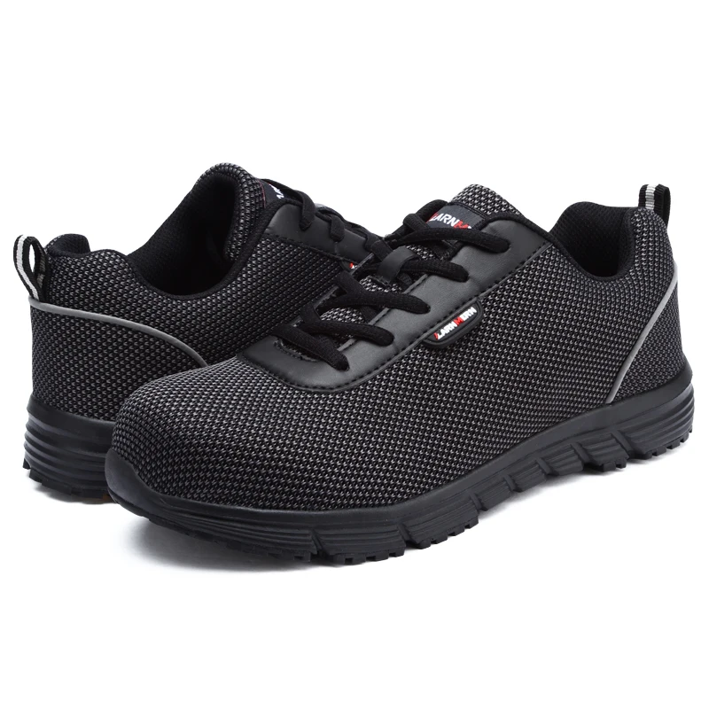 MODYF/Мужская Рабочая обувь со стальным носком; Легкие дышащие строительные кроссовки; нескользящая Светоотражающая обувь - Цвет: Black