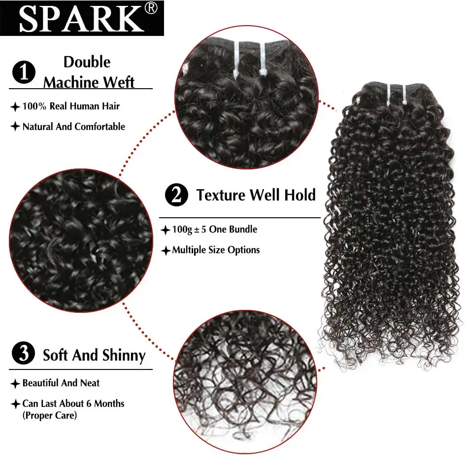  Spark Brazilian Kinky Curly Hair Bundles 1/3/4PCS 8
