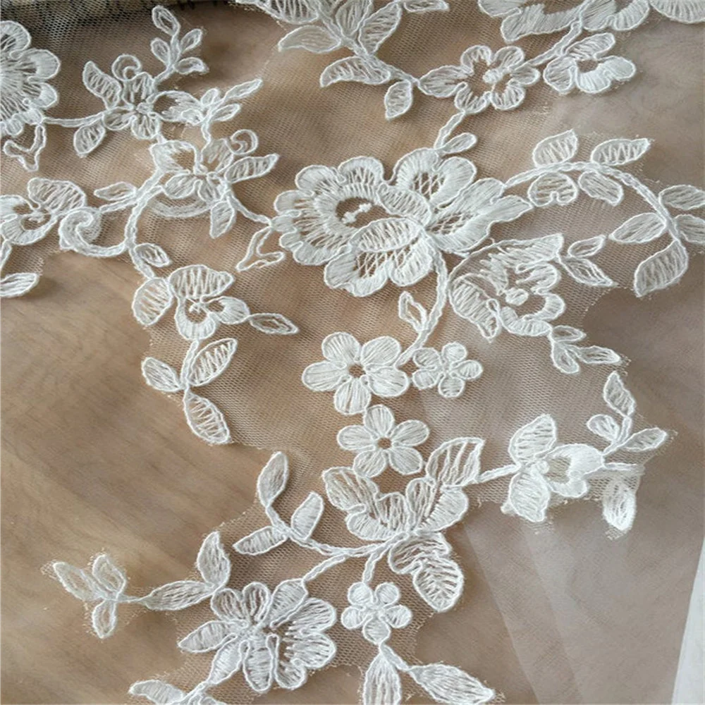5 Pairs Cotton Thread Embroidery Alencon Lace Applique Wedding Lace Motif Bridal Veil Bodice Wedding Dress Overlay Patch