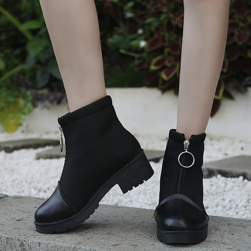 

New Women's Boots Ladies Round Toe Fashion Solid Zipper Cotton Fabric Short Boots Casual Shoes Coturno Feminino Bota Femenina