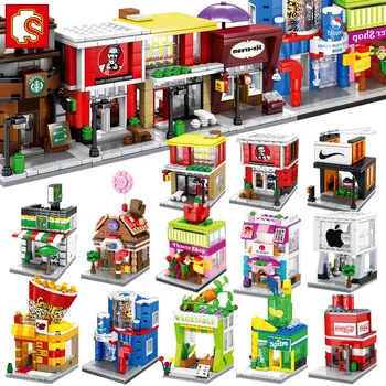 

Mini Street View Building Blocks Small Particles Boy Assembled Store Shop House Model Mini Brick Fun Toys for children gift