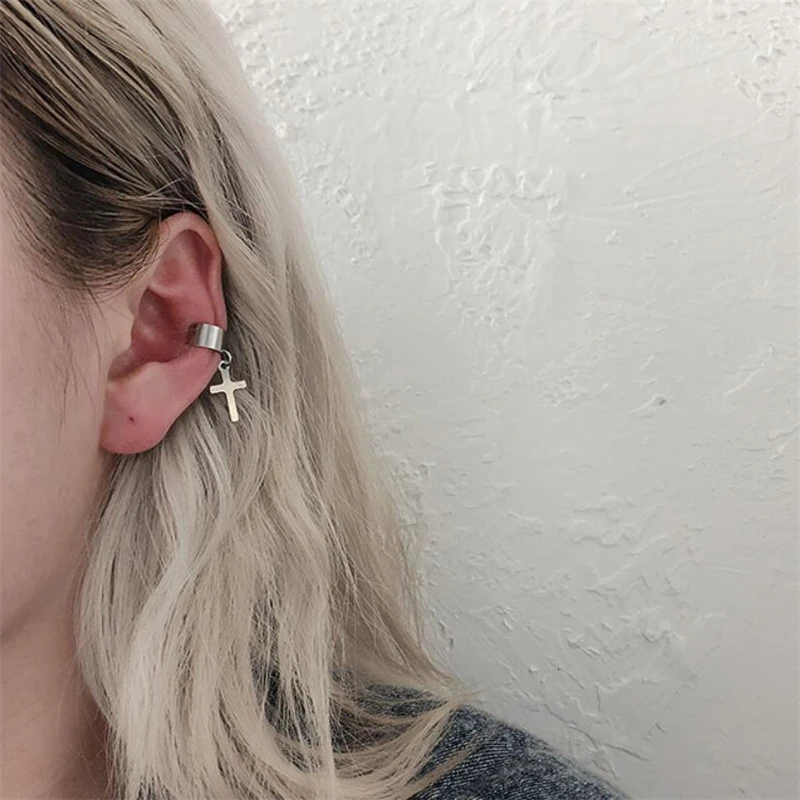 

Japan and Korea women retro cross ear bone clip 2019 fashion personality hip hop disco men stainless steel streetwear jewelry