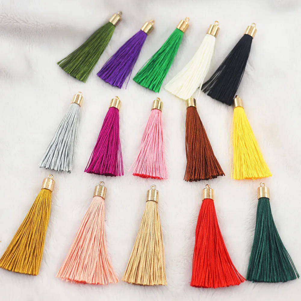 10/20pcs 28color 6cm Long Silk Tassel Brush Metal Caps Tassel Charms Pendant DIY Jewelry Making Jewelry Components Accessories