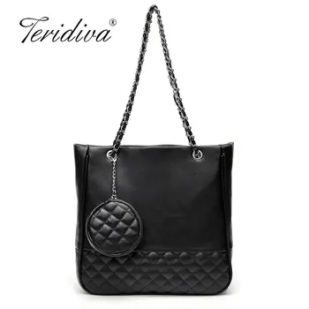 

2 Sets New Fashion Women Shoulder Bag Designer Brand Plaid Chain Bags Bucket Handbag Soft Leather Tote Purse