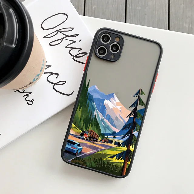 Cartoon Scenery Girl Phone Case For iphone 7 8 Plus SE 2020 13 11 12 Pro Max for iPhone X XR XS MAX Hard Shockproof Cover Fundas black LYFG 4