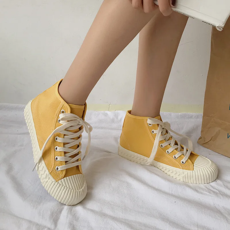 

Hight-top Canvas Shoes Women's Korean-style 2019 Autumn Caramel Biscuit Shoes Students Versatile South Korea Harajuku Casual Whi