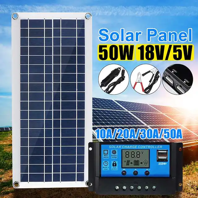  US $21.42  50W Solar Panel 12V 5V USB Portable Solar Panel Cells+ 10/20/30/40A Controller for Car Yacht RV Cha
