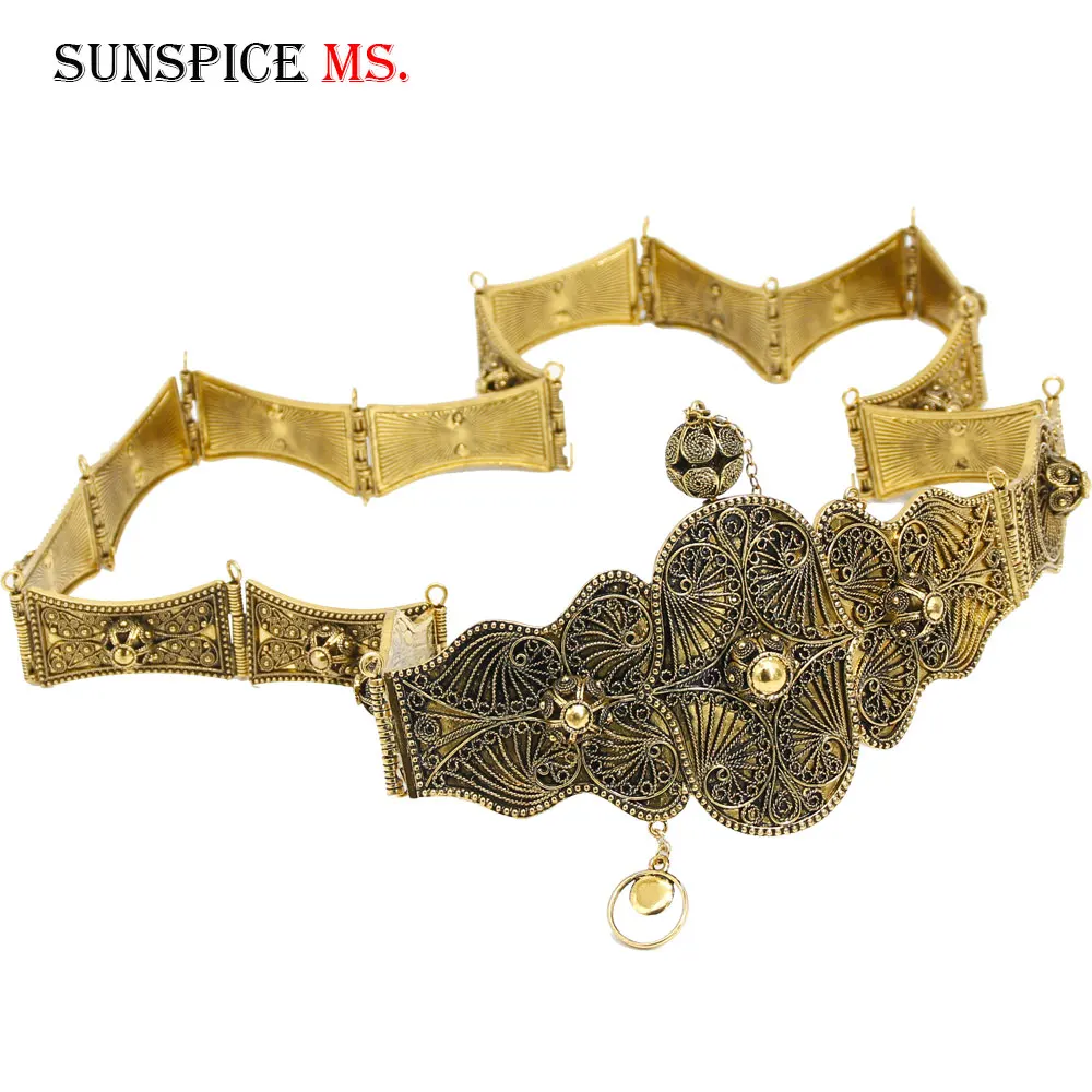SUNSPICE-MS, Закавказье, этнический металлический пояс для женщин, рельефный пояс, античная бронза, золото, сферическая пряжка для пояса, цепь