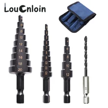 

4Pcs/Set 3-12 4-12 4-20mm HSS Straight Groove Step Drill Bit Set Nitride Twist Drill Wood Metal Hole Cutter Core Drilling Tools