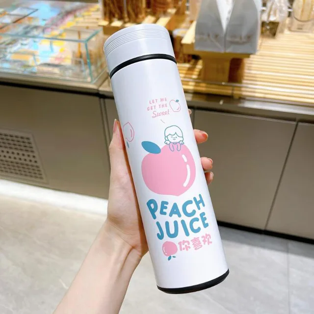 450ML Cartoon Vacuum Flask Cute Animal Thermos Bottle Stainless Steel Water Bottle Outdoor Portable Water Cup Travel Mug peach