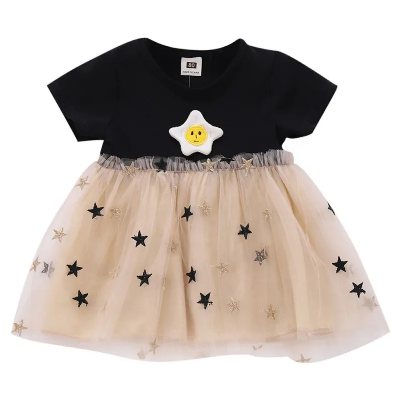 

2020 New Summer Girls Cute Five-pointed Star Pattern Short-sleeved Gauze Stitching Dress
