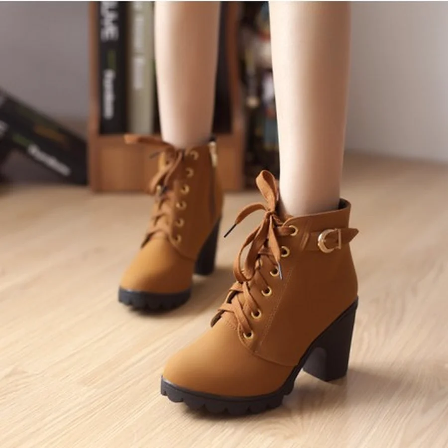 New spring Winter Women Pumps Boots High Quality Lace up European Ladies shoes PU high heels Boots Fast delivery rtg67