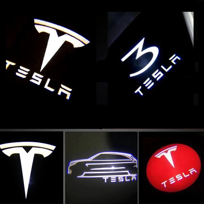 

2pcs Car Led Lights Decorative Lamps Welcome Light Ghost Shadow for Tesla MODEL S MODEL X MODEL 3 2018 Led Logo Projector Lights