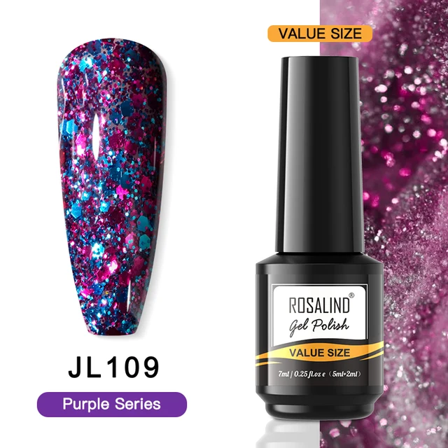 ROSALIND 7ml Gel Polish Semi Permanent Nails Gel Polish Soak Off UV LED Base Top Coat Vernis Nail Art Glitter Gel Varnish RAI-JL109