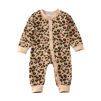 

0-18M Infant Baby Girl Boys Romper Clothes Long Sleeve Leopard Print Single Breasted Jumpsuits Outfit