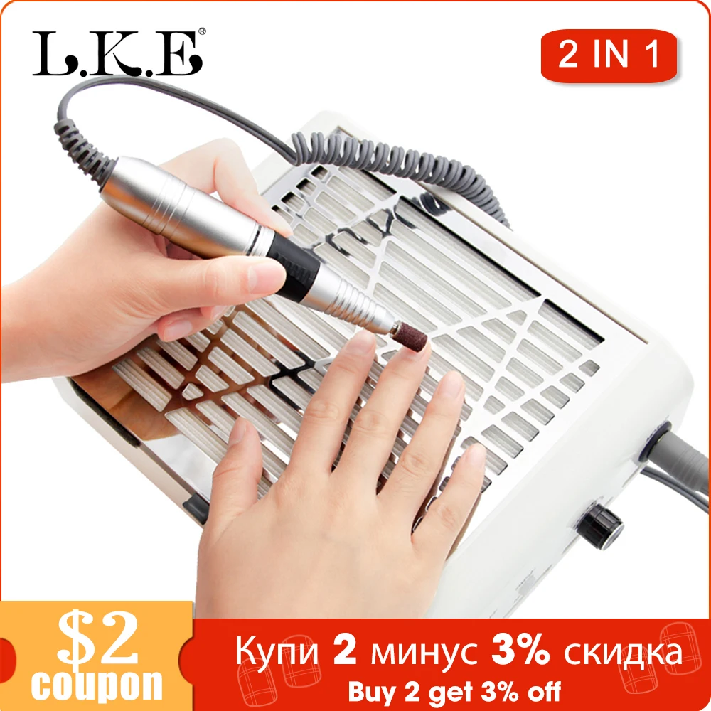 LKE 2 in 1 Manicure vacuum cleaner Nail Drill Dust Collector Polishing Pen Nails Art Equipment Mani