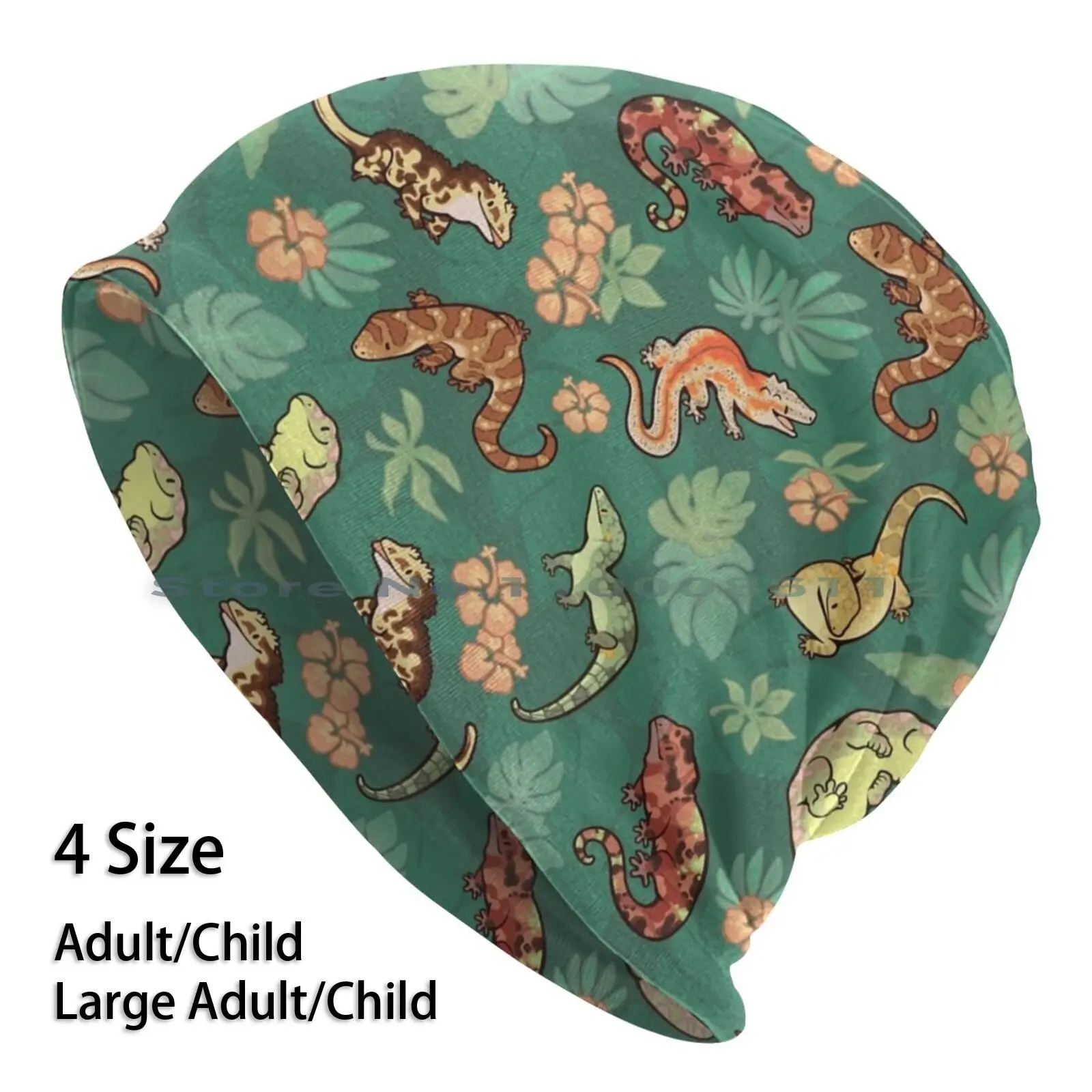 Gecko Family In Berretti Verdi Cappello Lavorato A Maglia Gechi Crested Gecko Gargoyle Gecko Leachie Chahoua Pattern Cappello Lavorato A Maglia Verde 