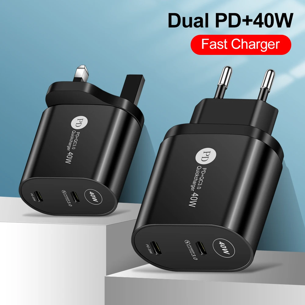 5v 1a usb 40W Double PD USB C Mini Charger PD3.0 EU/US/UK Fast Charger Type C Phone Charger For iPhone 13 12 Pro Max Huawei Xiaomi Samsung 65w usb c charger