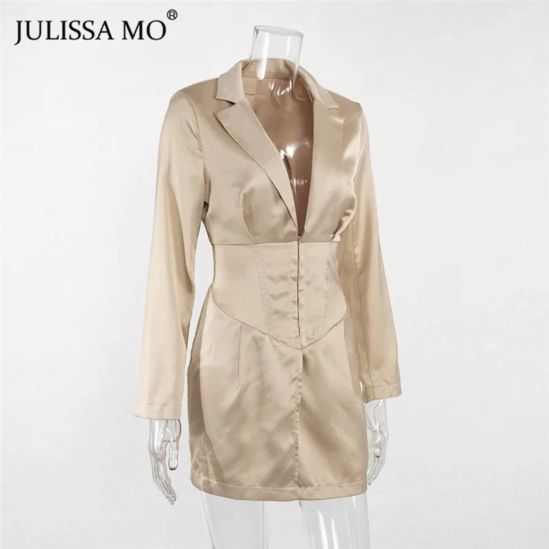 JULISSA MO, модные длинные блейзеры с v-образным вырезом, пальто и куртки, женские пальто на пуговице с отложным воротником, Осенние сексуальные блейзеры, платья