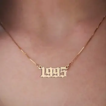 

Personalized Number Birth Year Necklaces For Women Gothic Jewelry Stainless Steel Box Chain Custom Name Letter Choker Necklace