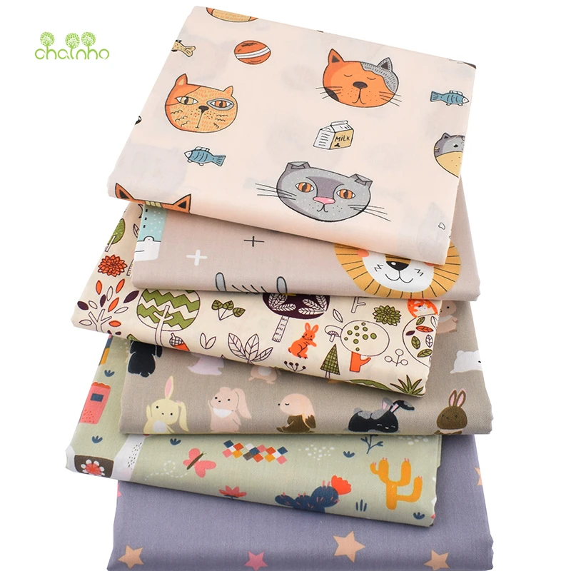 

Chainho,6pcs/lot,Happy Animals,Printed Twill Cotton Fabric,Patchwork Cloth For DIY Sewing Quilting Baby&Child's Material,40x50cm