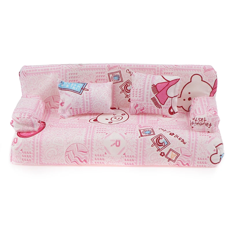 1Set = 3pcs Dollhouse Small Floral Fabric Sofa Set Furniture With 2 Pillow Doll Accessories 20cm * 7.5cm * 9cm 5
